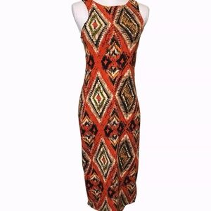 NEW River Island Sleeveless Bodycon Midi Dress US Size 8 Stretch Orange Red